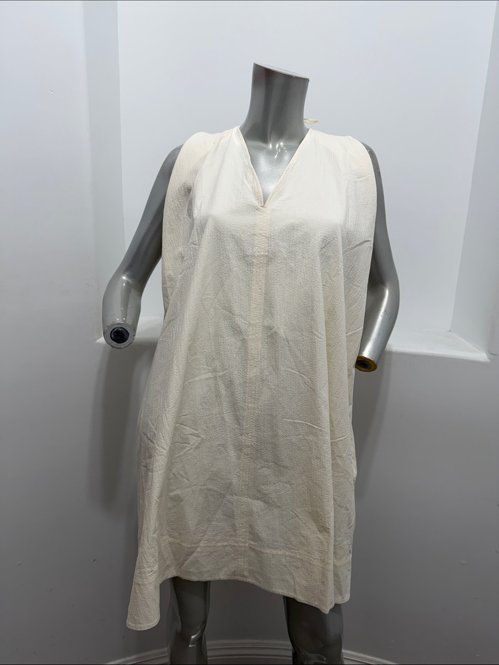 COS Womens 8 Ivory Textured Cotton Oversized Shift Dress V Back Minimalist